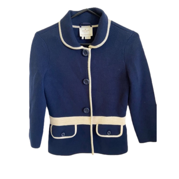 Classic KATE SPADE Knit Jacket Navy Cream - Picture 1 of 6